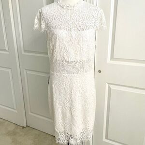 NWT Bebe White Bandeau Scallop Lace Pencil  Bridal Wedding Honeymoon Dress 12